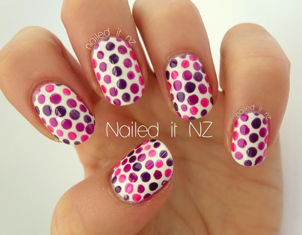 Pink And Purple Polka Dots Nail Art Design