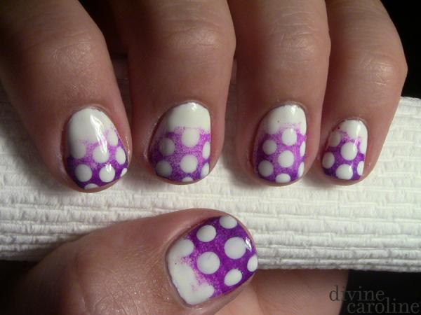 White And Purple French Tip Polka Dots Nail Art