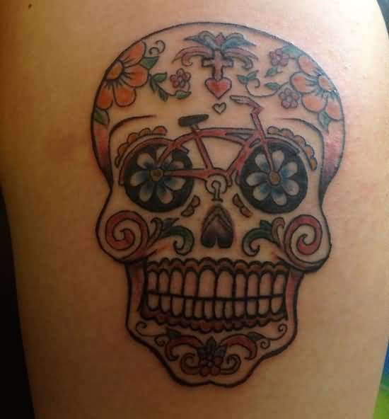 Creative Cycle On Smiling Sugar Skull Tattoo