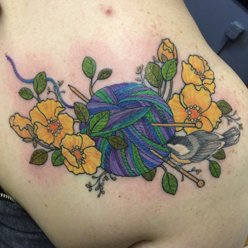 Yellow Flowers And Yarn Craft Tattoo