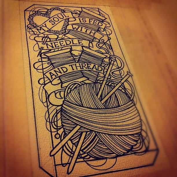 Grey Banner And Yarn Tattoo Design