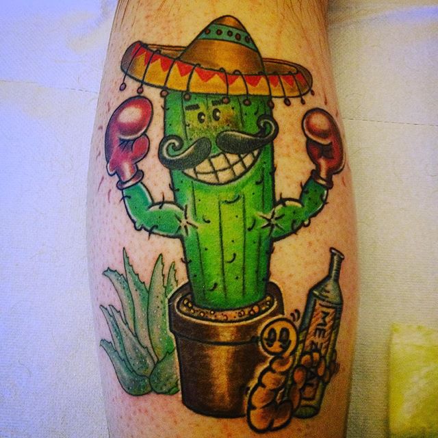 Mexican Saguaro Cactus Wearing Boxing Gloves Tattoo