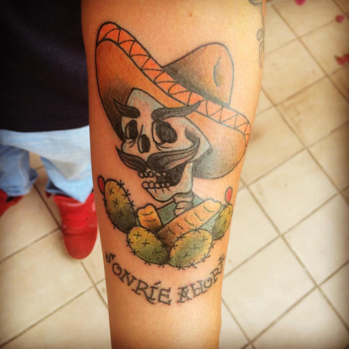 Mexican Skeleton With Prickly Pear Tattoo On Arm Sleeve