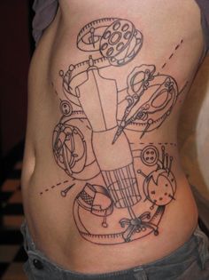 Outline Craft Tattoo On Side Rib