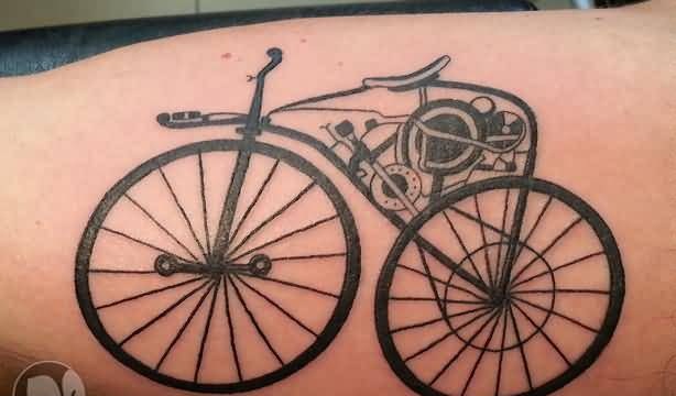 Outstanding Big Black Cycle With Tyres Tattoo