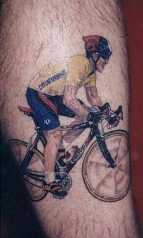 Realistic Cyclist Riding Cycle Tattoo