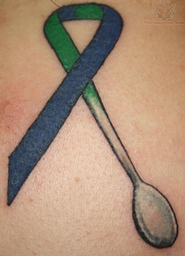 Creative Spoon With Ribbon Tattoo