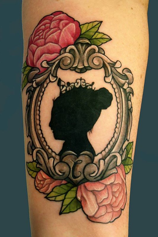 Girl Silhouette Face In Mirror Frame Chalice Tattoo