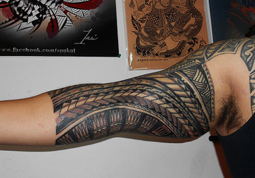 Half Sleeve Black And Grey Samoan Tattoo