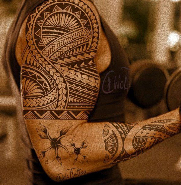 Man Right Half Sleeve Samoan Tattoo