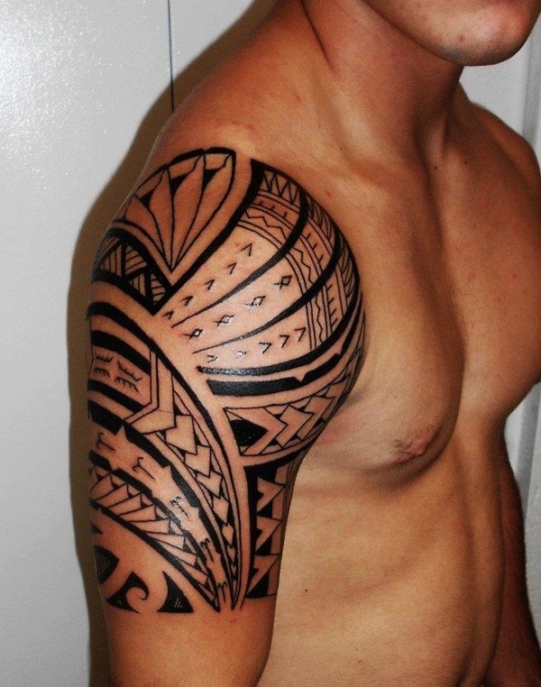 Man Right Shoulder Black Samoan Tattoo