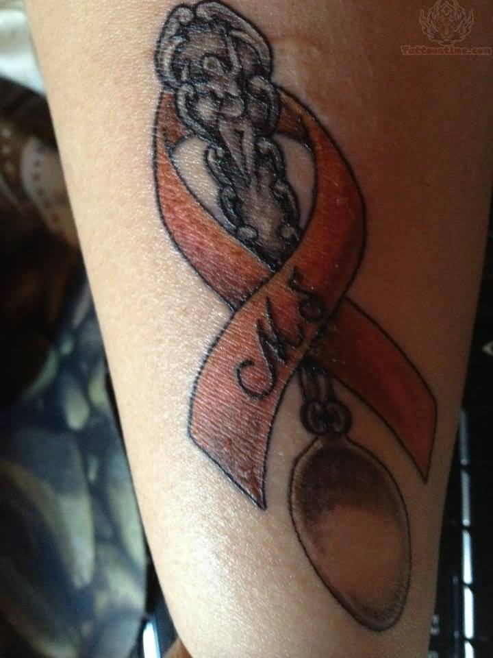 Nice Vintage Spoon And Color Ribbon Tattoo