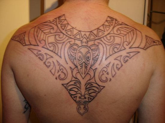 Outline Samoan Tattoo On Upper Back