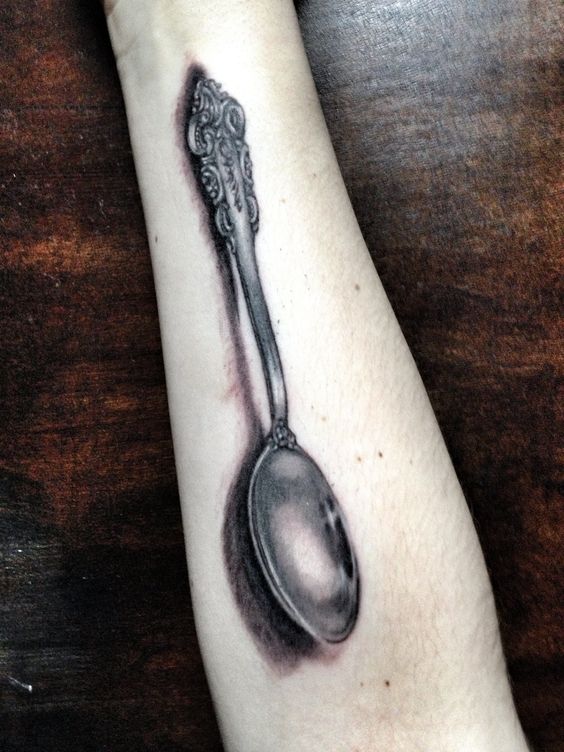 Realistic Spoon Tattoo On Forearm By Myriam Bolduc