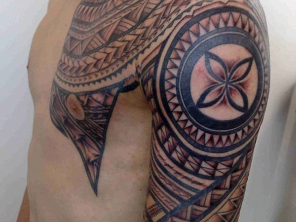 Samoan Tattoo On Chest And Shoulder