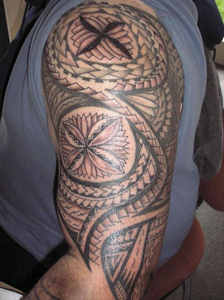 Samoan Tattoo On Left Half Sleeve For Men