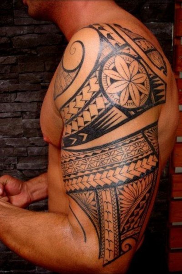 Samoan Tattoo On Man Left Half Sleeve