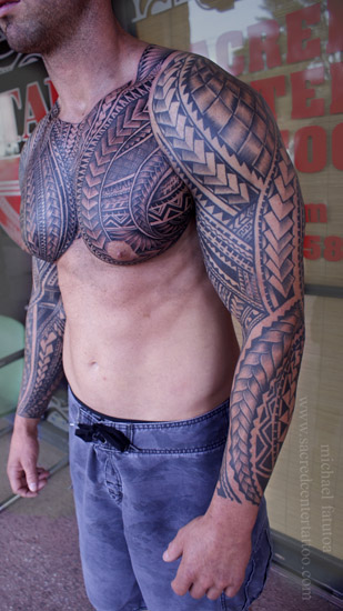 Samoan Tattoos On Chest And Full Sleeve