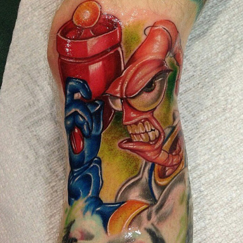 Angry Earthworm Jim Color Tattoo By Audie Tattoos