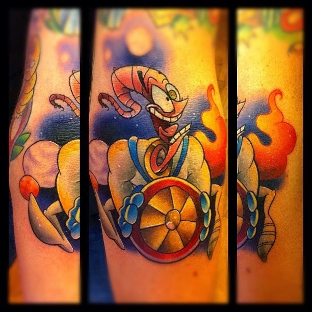 Awesome Happy Earthworm Jim Color Tattoo