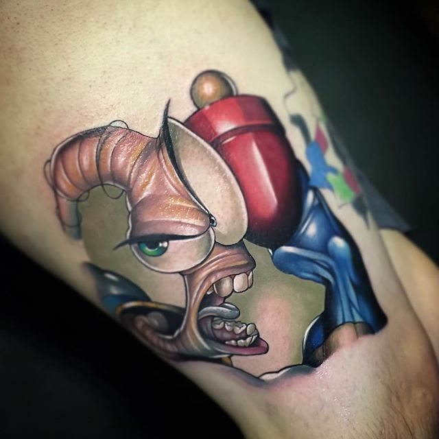 Cool 3D Earthworm Jim Tattoo By Gamerink