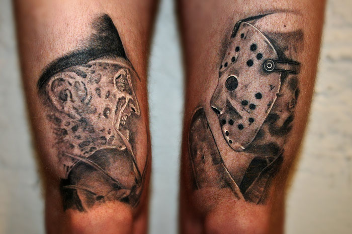 Realistic Colored Jason Vs Freddy Head Tattoos By Nis Staack