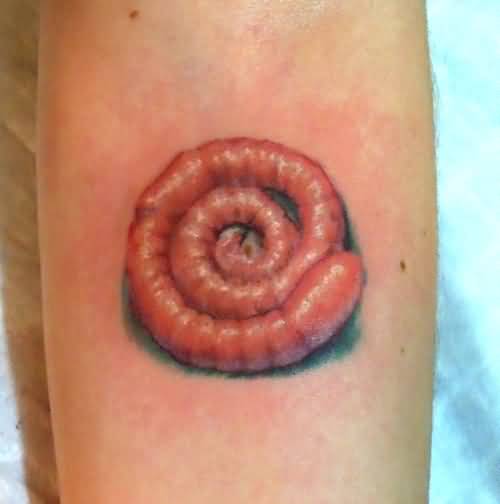 Realistic Pink Color Earthworm Tattoo