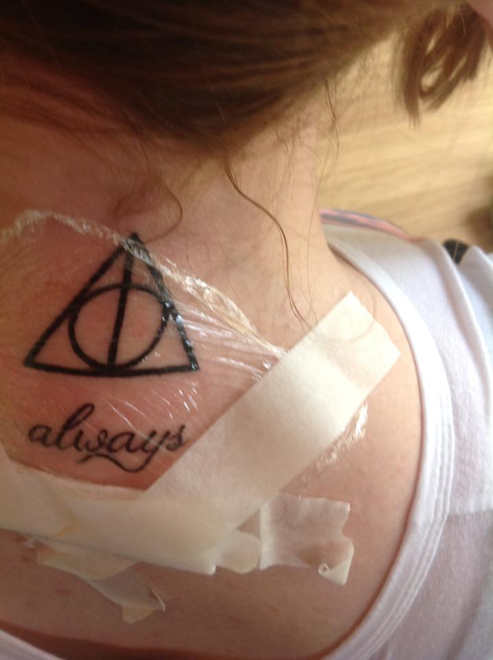 Simple Always Deathly Hallows Tattoo On Nape