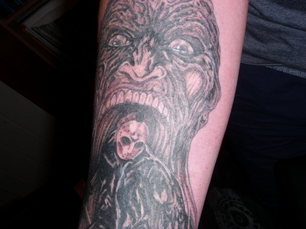 Simple Grey And Black Freddy Vs Jason Tattoo