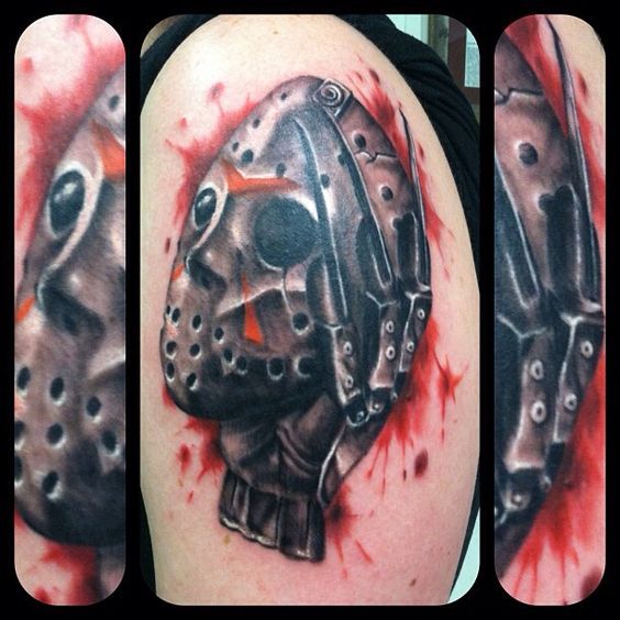 Terrific Black Ink Jason Mask Vs Freddy Glove Tattoo