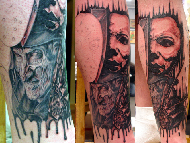 Terrific Freddy Vs Jason Mask Tattoo