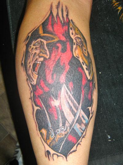 Wonderful 3D Freddy Vs Jason Tattoo