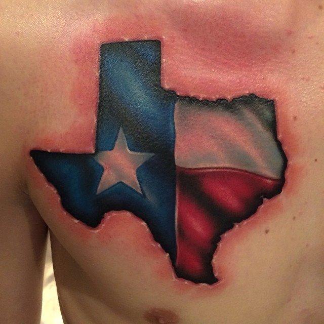 3D Texas Flag Tattoo On Right Chest