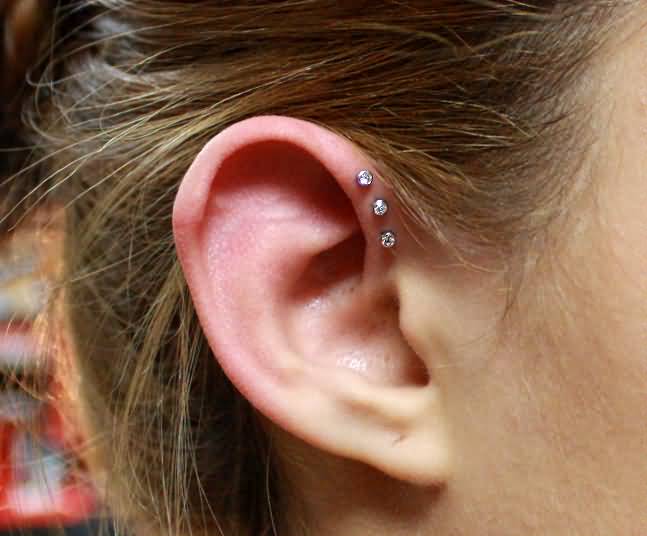 Beautiful Triple Forward Pinna Piercing