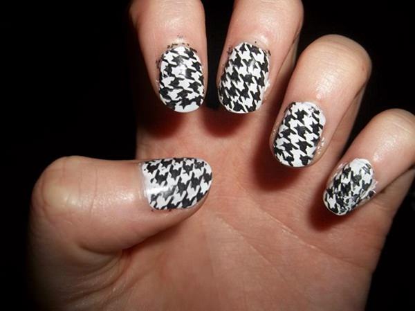 Black And White Houndstooth Nail Art Design Idea