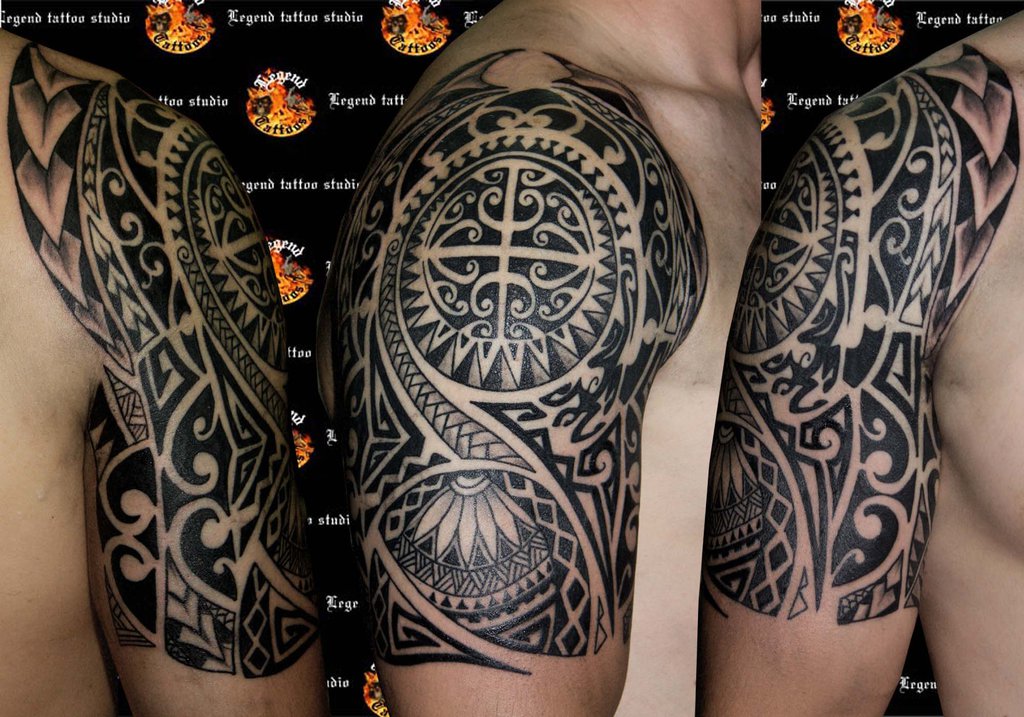 Black Samoan Tribal Tattoo On Right Half Sleeve By Legendtattoo