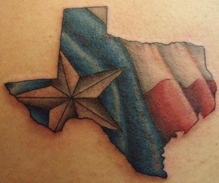 Cool Texas Flag In Map Tattoo