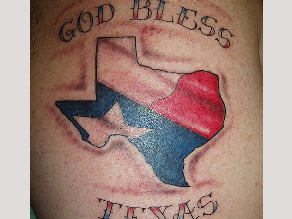 God Bless Texas With Texas Flag On Map Tattoo