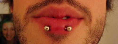 Horizontal Silver Barbell Piercing For Men