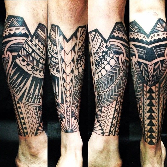 Impressive Samoan Tribal Tattoo On Leg