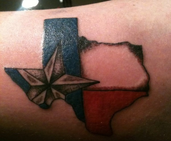 Nice Texas Flag On Map Tattoo