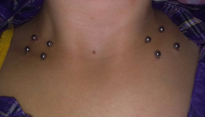 Shoulder Piercing With Silver Studs For Girls