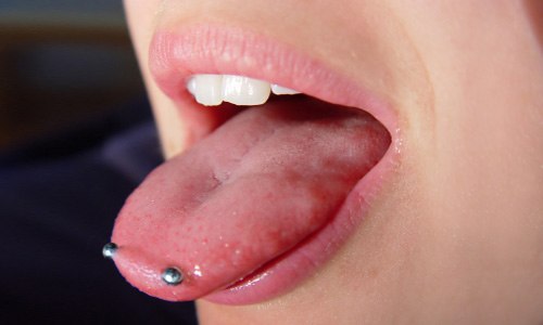 Silver Barbell Horizontal Tongue Piercing Picture