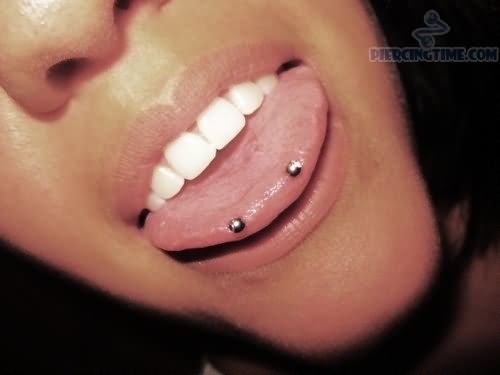 Silver Barbell Horizontal Tongue Piercing