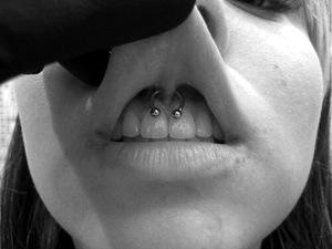 Silver Circular Barbell Gum Piercing Idea