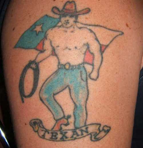 Simple Cowboy With Texas Flag Tattoo