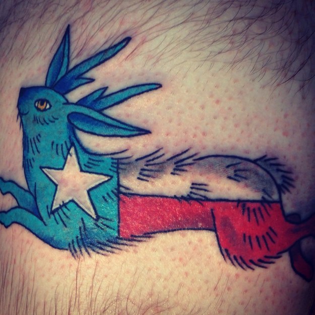 Texas Flag On Texas Jackalope Tattoo