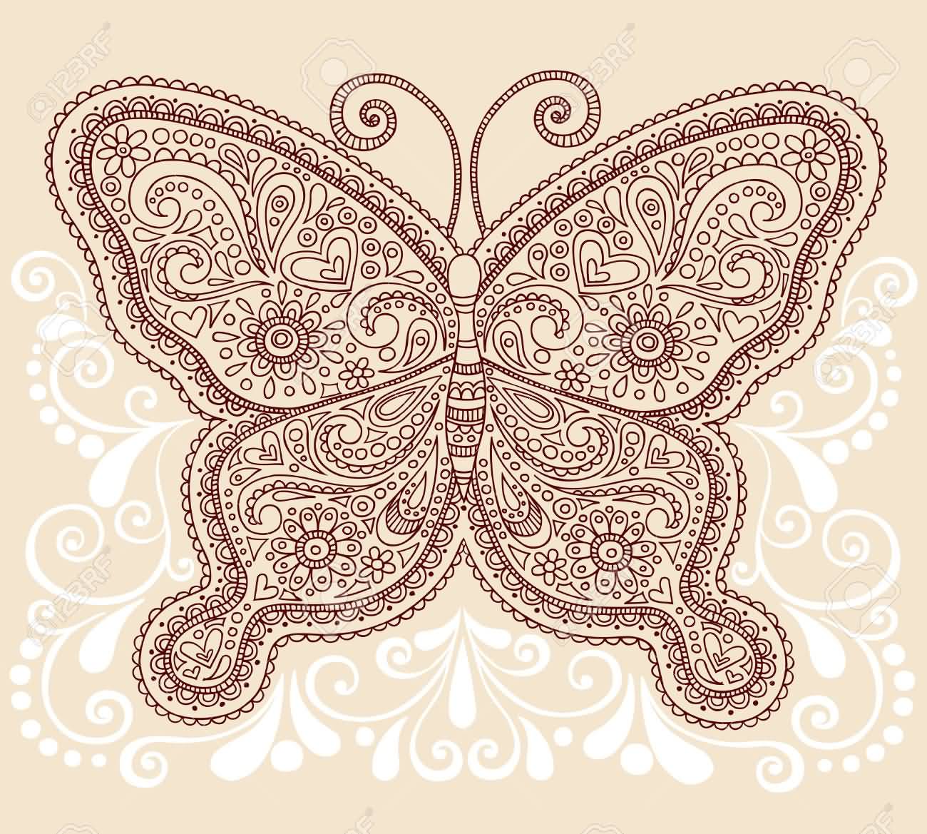 Creative Paisley Pattern Butterfly Tattoo Stencil