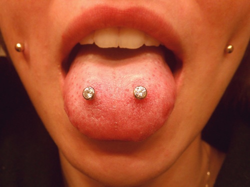 Dimple Cheeks And Surface Tongue Mouth Piercing For Girls