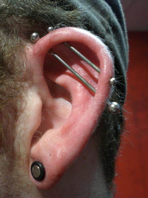 Double Scaffold Piercing On Left Ear